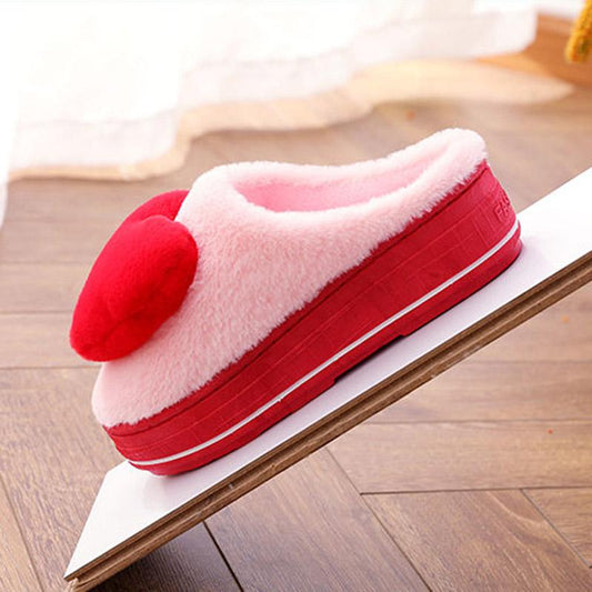 Autumn and Winter Women's High-heeled Thick-soled Home Cotton Slippers Anti-slip Plush Slippers Confinement Shoes