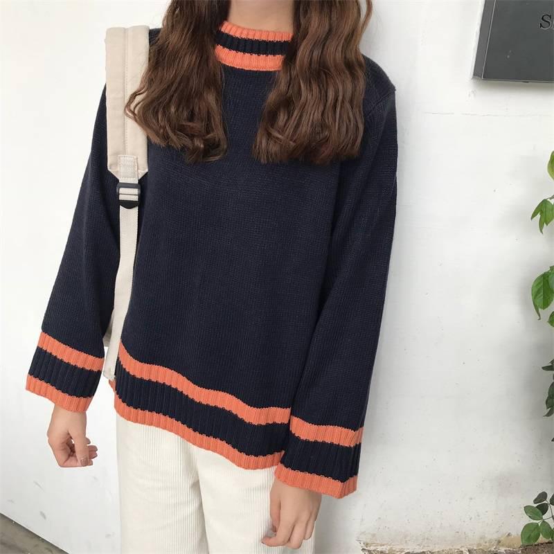 Pofulove Autumn Winter Sweater Female Korean Loose Was Thin Lazy College Style bottoming Sweater