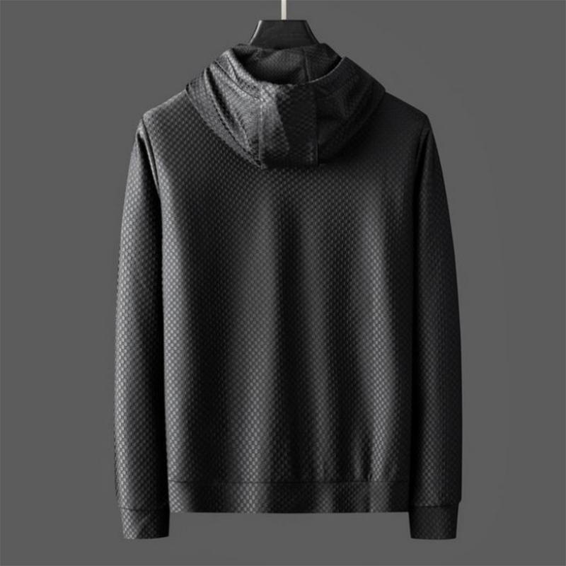 Autumn and Winter High-end Custom Small Grid Jacket Men's Trend Cardigan Hooded Sweater Sports Casual Jacket Men