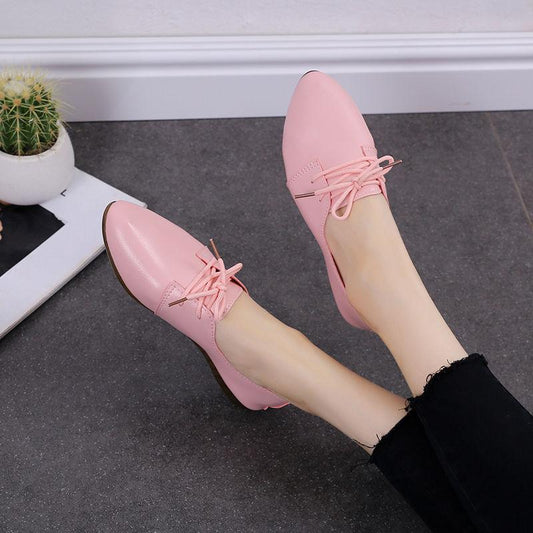 Small Leather Shoes with Tendon Bottom Soft Sole Women's Shoes Pointed Toe Single Shoes Women's All-match Flat Shoes Women's Small Leather Shoes