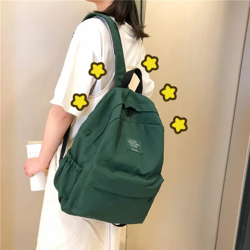 Unisex Solid Color Simple Casual Multi-layer Canvas Backpack Travel Shopping Student Schoolbag High-capacity