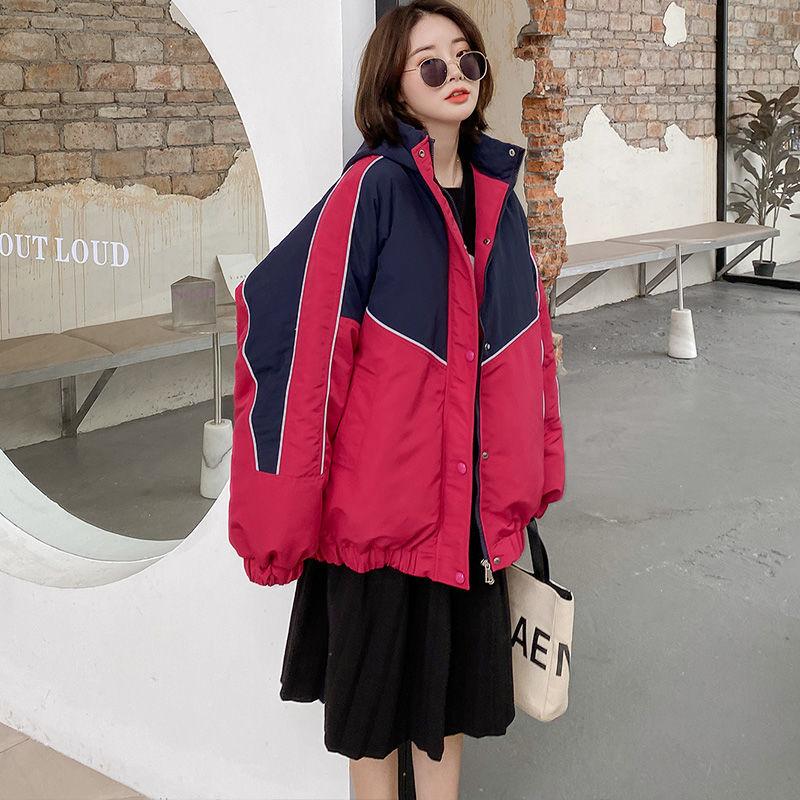 Winter Color Matching Cotton Clothes Oversize Women's Trendy Bread Clothes Korean Style Loose Ins Hong Kong Style Jacket Students