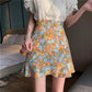 Retro Floral Chiffon Skirt Women's Summer High Waist A-line Fishtail Skirt All-match Short Skirt Irregular Hem Skirt Beach Dress