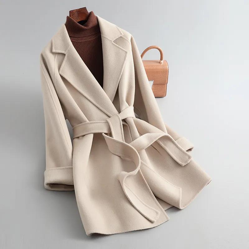 Woolen Coat Women's Autumn and Winter Double-sided Woolen Thickened Slim Slim Mid-length Coat