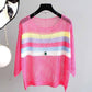 Cutout Knit Sun Blouse Loose Thin Top Women's Contrast Stripe Cutout Hollow Knit Sweater Women's Sexy See-through Dress