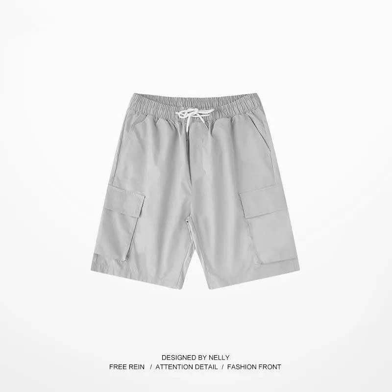 Men's Overalls Spring and Summer All-match Straight Shorts Thin Comfortable Breathable Pants Loose Five Points Casual Pants Solid Color Pocket Shorts