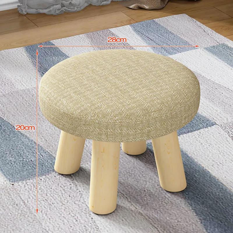 Linen Sponge Stool Pine Solid Wood Low Stool Children Chair Shoe Change Seat Round Bench for Family