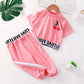 2PCS Children Clothing Set Spring Summer Girls Suits Printing Letter Cherry Short Sleeve Tops + Pants Clothing Set