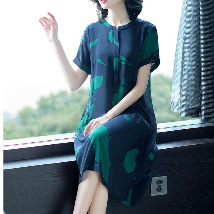 Loose plus size L-XXXXXL Women's Summer Dress Short Sleeve Printing Mid-length Daily Wear