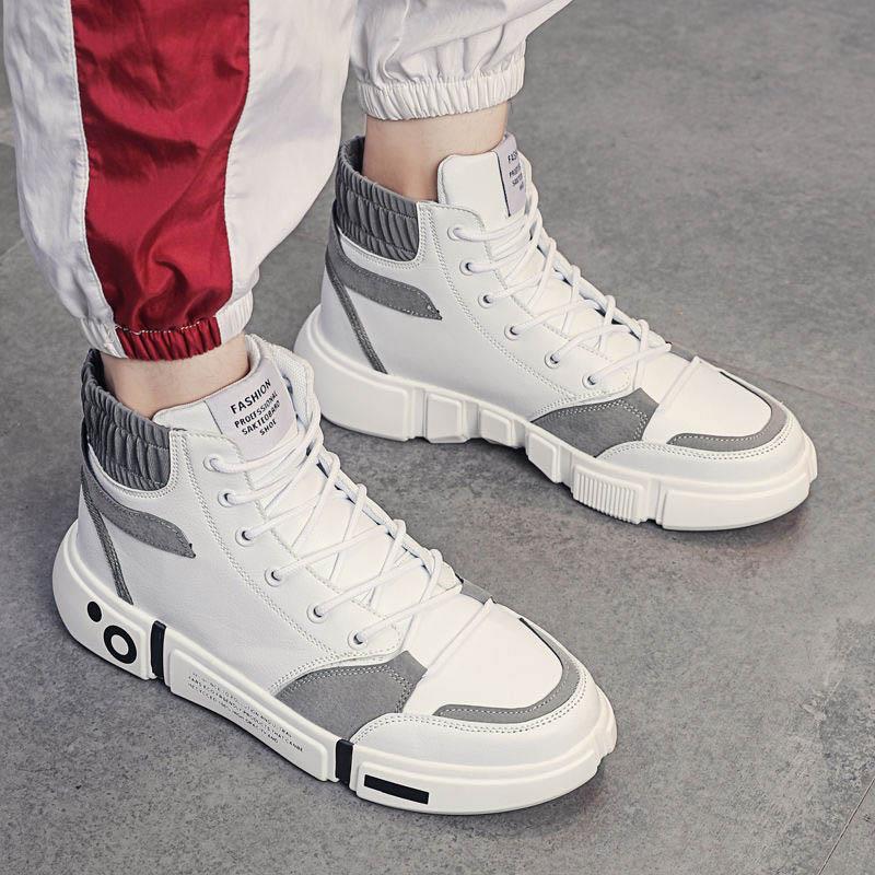 Plus Size 39-44 Summer Men High-top Leather Sneakers Anti-Slippery Breathable Basketball Shoes Non-slip Comfortable Running Shoes