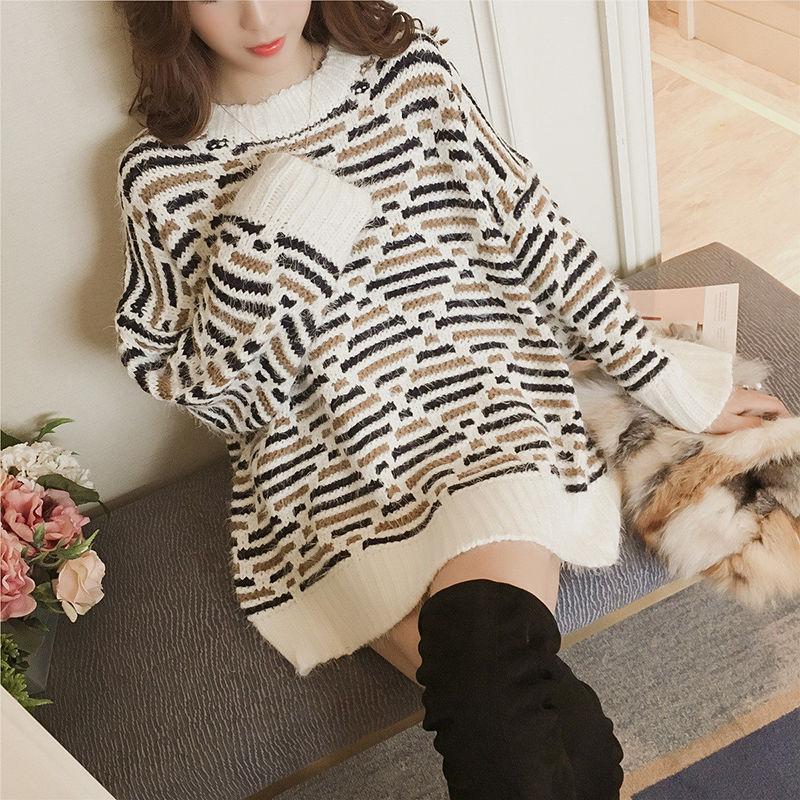 Large Size Warm Cashmere Sweater Round Neck Sweater Female Autumn and Winter Solid Color Long Sleeve