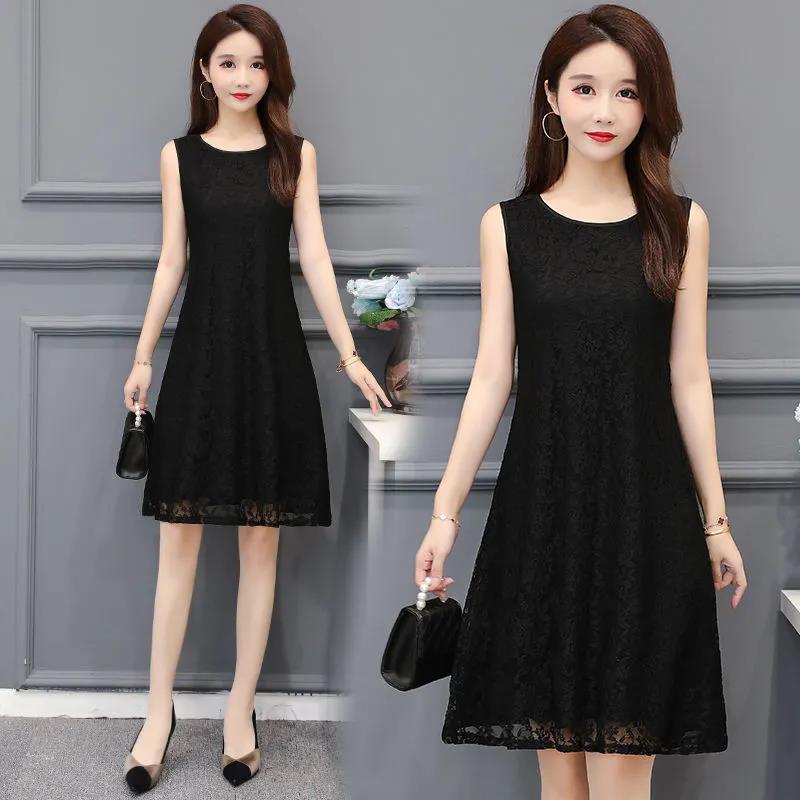 Women Sleeveless Long Skirt Casual Lace Dress Slim Temperament Bottoming Skirt for Youth Summer