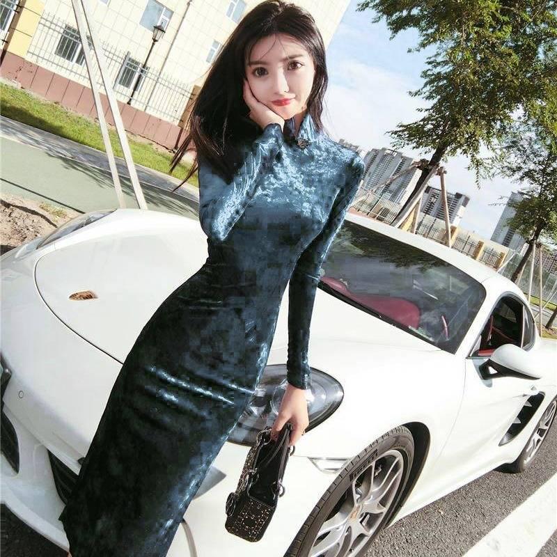 Skirt Female Sense Retro Slim Split Long Skirt Dress Improved Cheongsam Dress Women