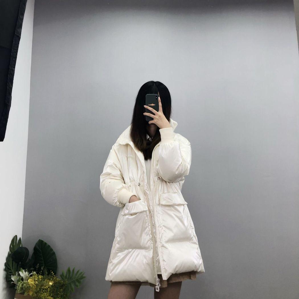 Winter Stand-collar Down Jacket Women's Mid-length White Duck Down Winter New Waist Shiny Thick Coat Winter Warmth Thick Cotton Jacket