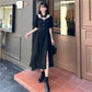 Summer Hepburn Style Design Niche Mid-length Split Dress Female A-line Dress Waist Thin Black Dress Sexy Cute Cool Girl