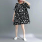 O-Neck A-Line Black Flower Print Vintage Dress Women‘s Long Sleeve Ruffle Mini Summer Dress Casual Daily Party Clothes