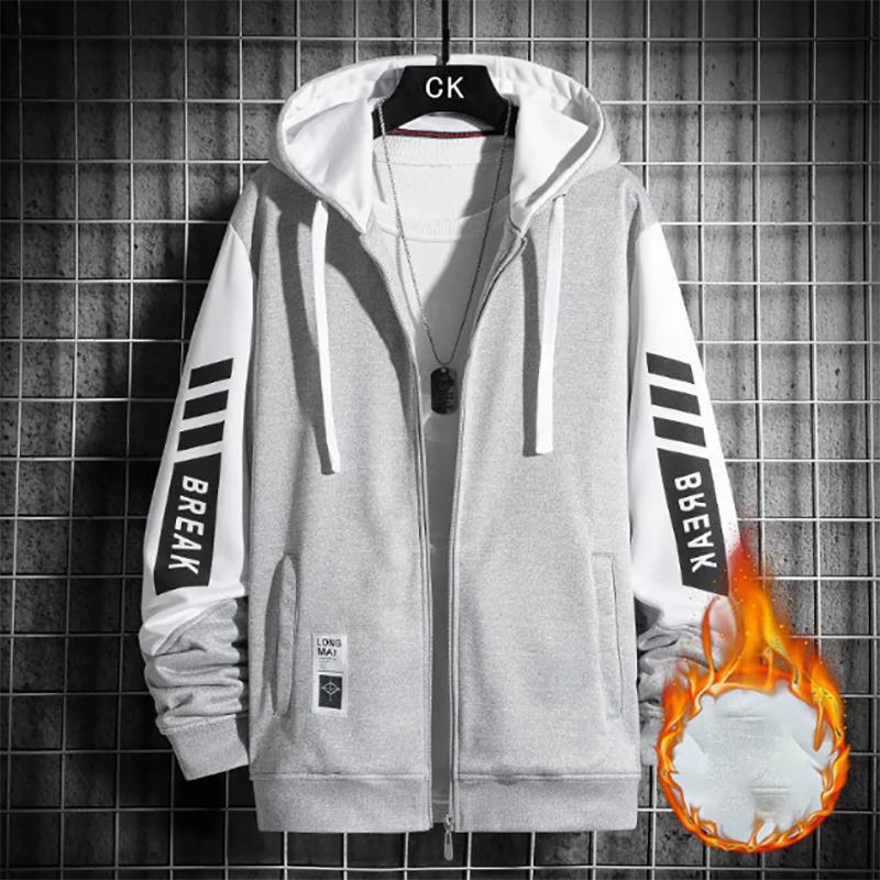 Autumn and Winter Jacket Men's Thickened Plus Fleece Hooded Jacket Trend Youth Cardigan Baseball Uniform Jacket