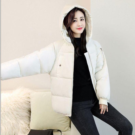 Off-white Women's Fashion Short Jacket Winter Thick and Loose Plus Size Down Padded Jacket Trend Wild Hooded Ladies Padded Jacket