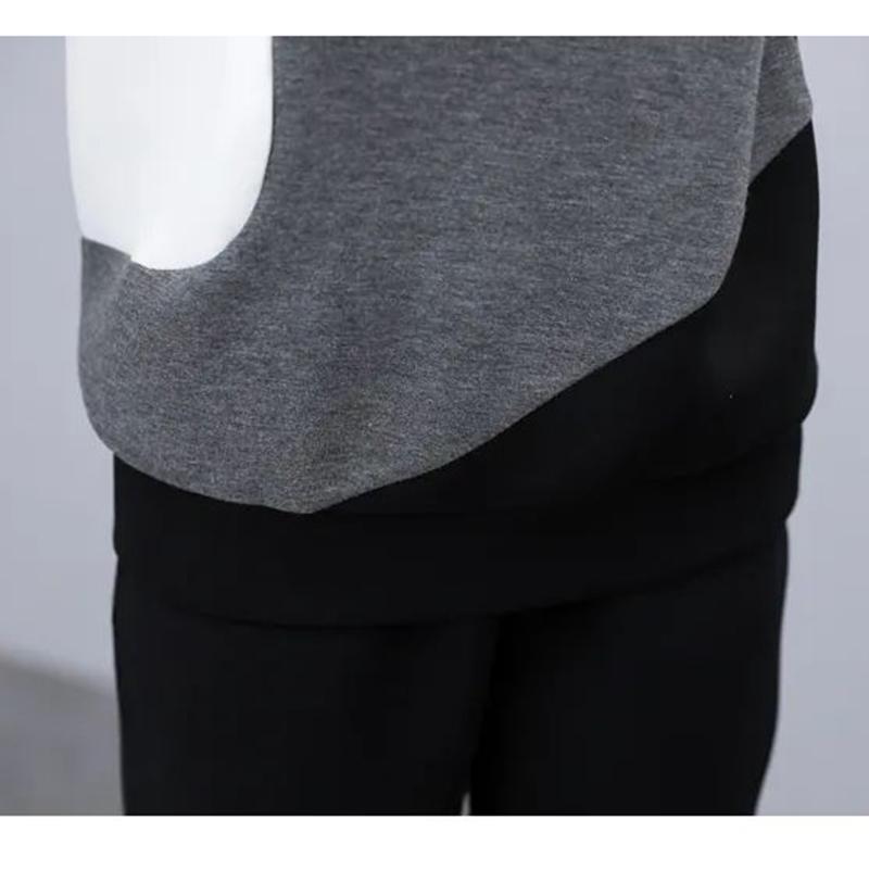 Women's Suits Are Loose Thin and Age-reducing Casual Two-piece Round Neck Long-sleeved Shirt + Casual Pants Warm and Comfortable