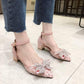 Gentle Style Rhinestone Bow Sequin Pointed Sandals Versatile Lace-up Thick Heel High Heels