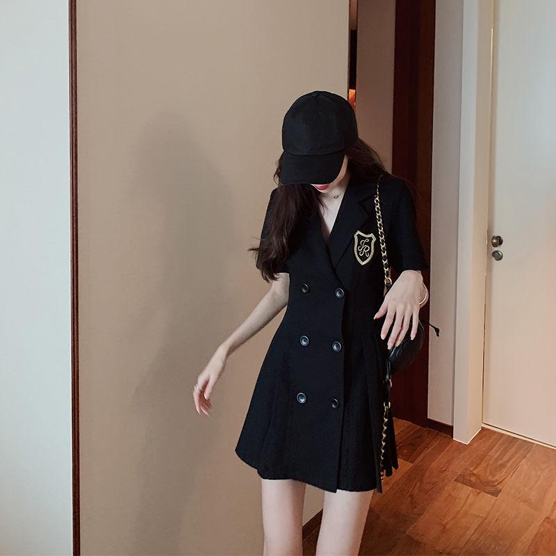Women's Summer Dress Girls Short Sleeve Turn-down Collar Solid Color Knee-length Daily Wear Office Dating Party