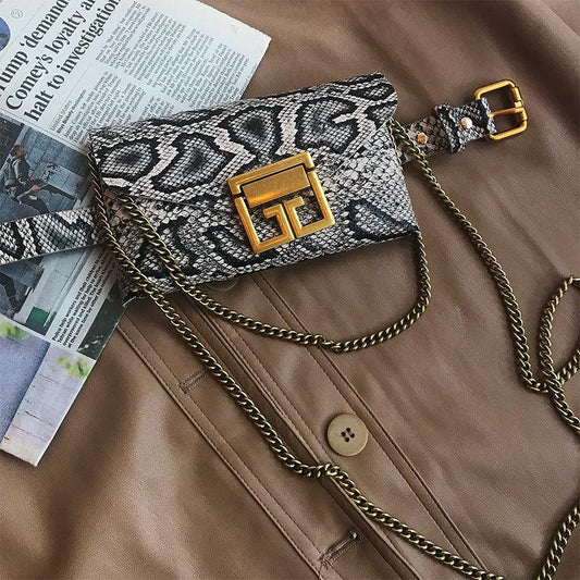 Retro Snakeskin Pattern Small Waist Bag Female Leisure Shopping Bag Chain Slung Original Mini Waist Bag Mobile Phone Bag
