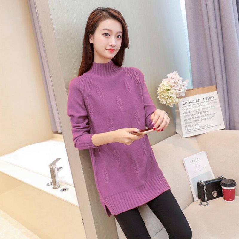 Pofulove Plus Size Sweater Plus Size Velvet Thick Bottom Sweater Women Mid-length Half-high Collar