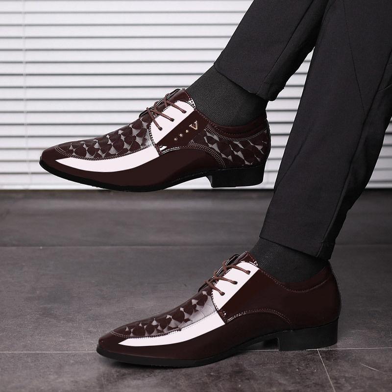 Men's Business Casual Lace-up Leather Shoes Korean Formal Dress Black Pointed Increase Wedding Shoes