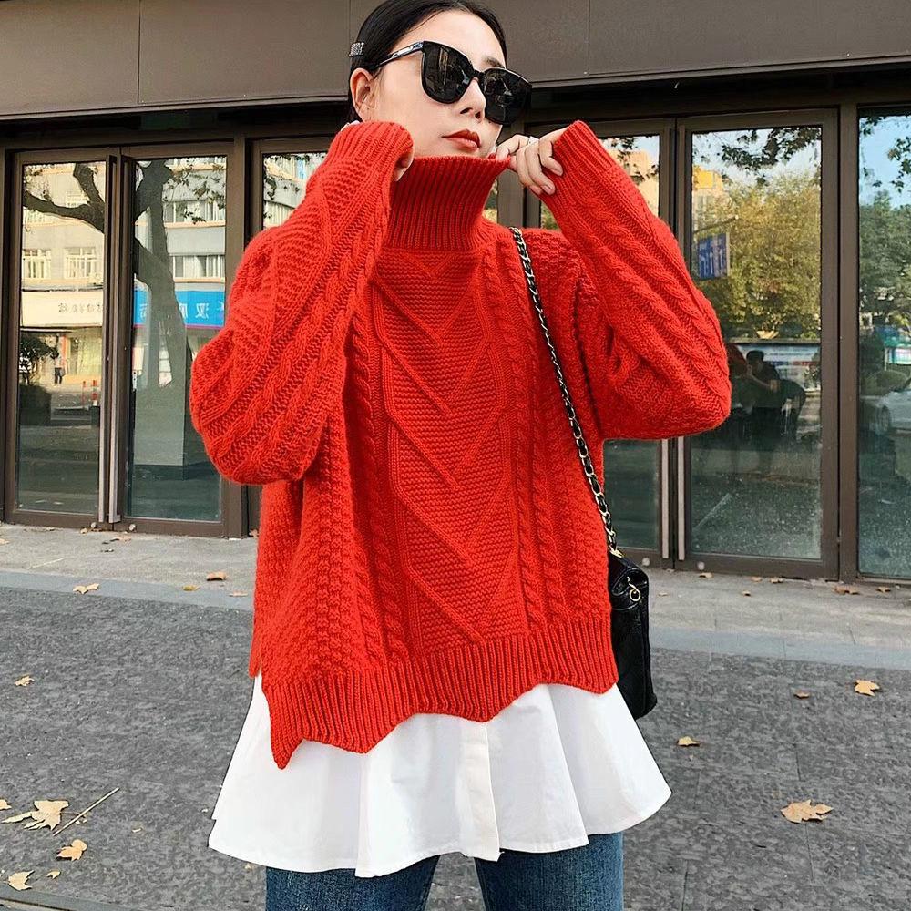 Turtleneck Suit Twist Sweater + Sleeveless Ruffle Shirt Women Linen Two-piece Winter
