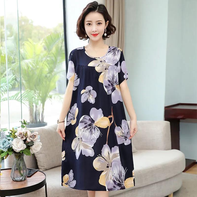 Cotton Silk Dress Female Summer Wear Short-sleeved Fashion Big Sleepers