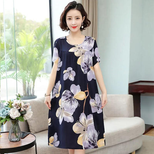 Cotton Silk Dress Female Summer Wear Short-sleeved Fashion Big Sleepers