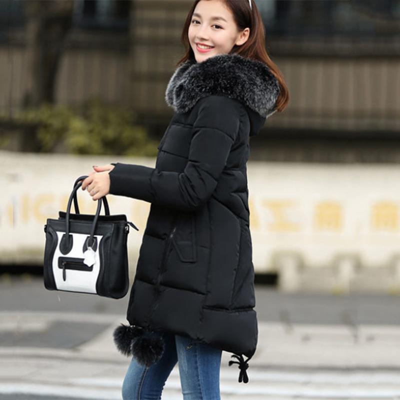 Women's Solid Color Embroidered Down Jacket Mid-length Korean Style Loose Thick Coat Warm Cotton Coat Large Fur Collar Winter Quilted Jacket