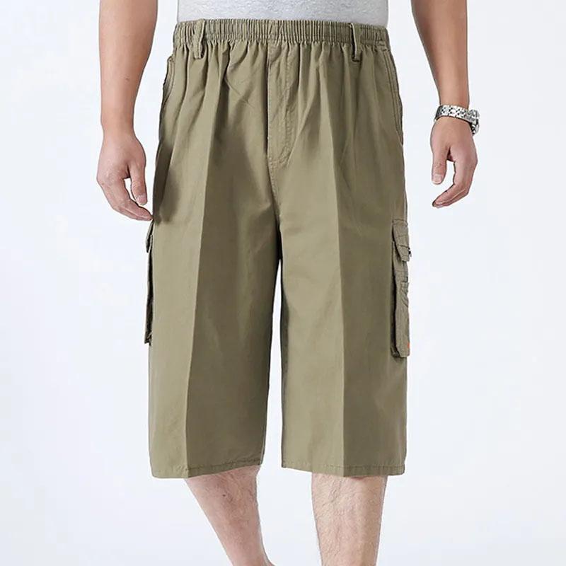 Men's Summer Cropped Pants Large Size Casual Loose Cotton Comfortable Breathable Cool Shorts Pockets Decorative Overalls Shorts
