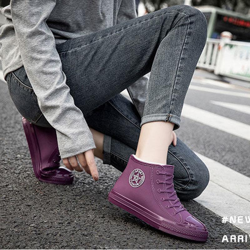 Rain Boots Short Boots Female Adult Fashion Water Shoes Wear-resistant Non-slip Waterproof Work Shoes Four Seasons Wearable Embossed Design