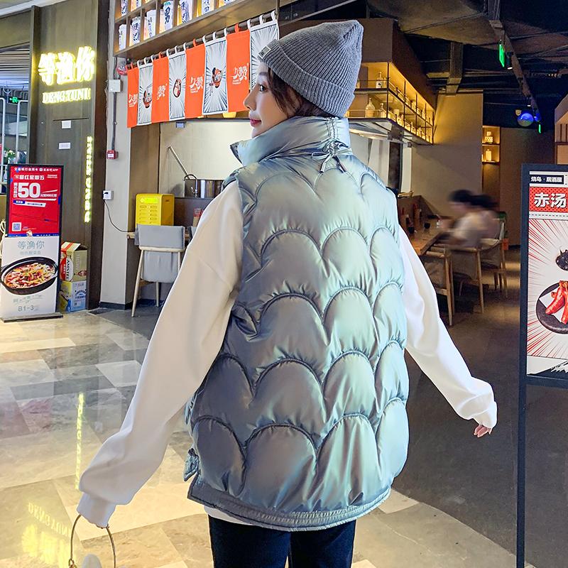 Women's Sleeveless Jacket Quilted Solid Stand Collar Zipper Ladies Casual Winter Vest Pockets Fashion Waistcoat for Female