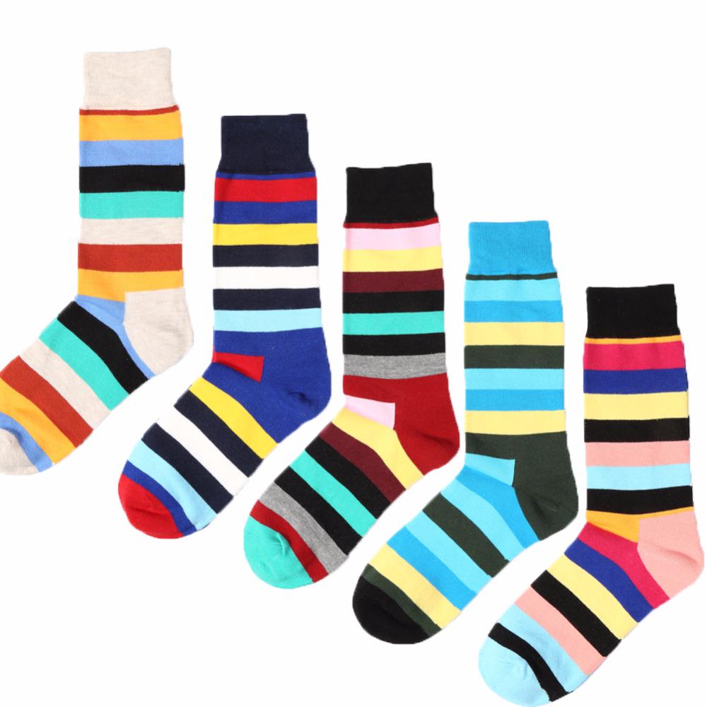 5 pair/lot Striped Socks Casual Cotton Girls Sock Long Happy Funny Skateboard Dress Socks