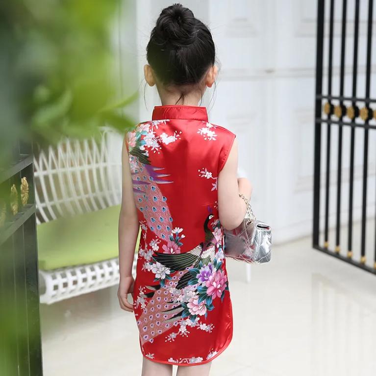 Children Dress Children's Tang Suit Girls Summer Thin Dress Cheongsam Printed Floral Cheongsam Chinese Style Sleeveless Dress