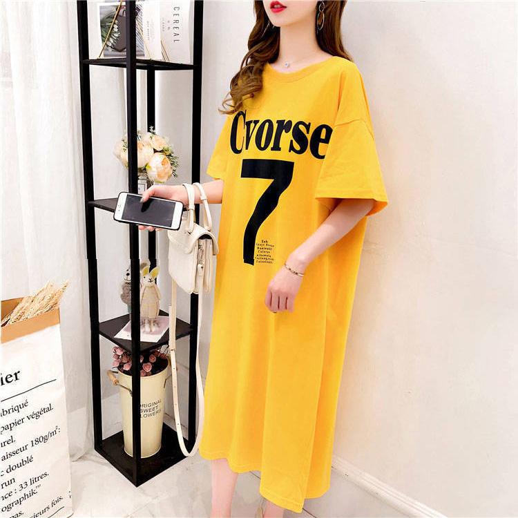 Summer Ladies' Long Skirts Women Dress Girl Loose O-Neck Casual Loose T-shirt Dress