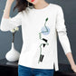 Spring Women T-shirts Simple Face Print Pullovers Long Sleeves Bottoming Shirts Casual Slit Top
