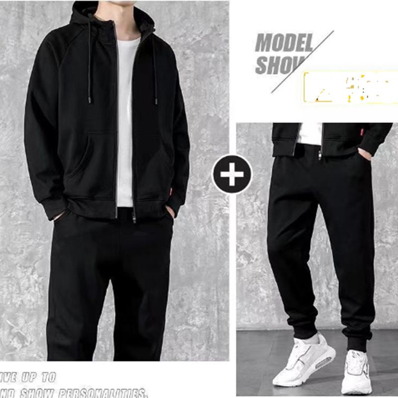 Autumn Simple Sportswear Suit Cardigan Hooded Sweater Suit Casual Loose Solid Color Versatile Trend Youth Jacket