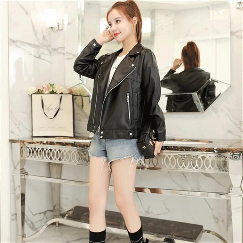 Autumn and Winter Leather Jacket Black Motorcycle Leather Jacket Short PU Leather Jacket for Women