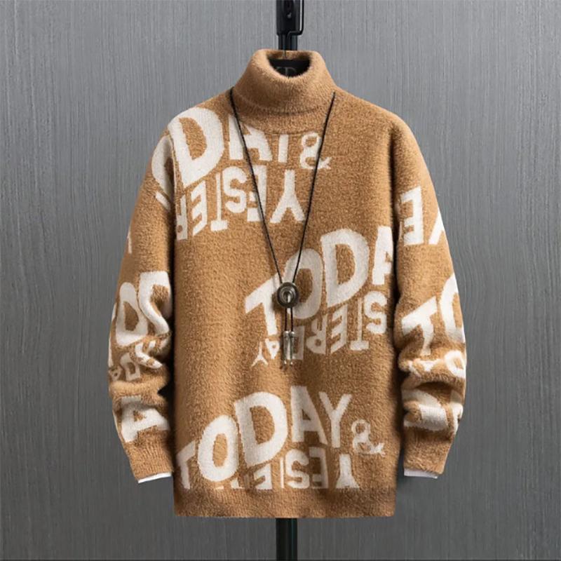 Autumn and Winter Thick Mink Velvet Turtleneck Sweatshirts Men Korean Loose Knit Sweater Trendy Mens Sweaters