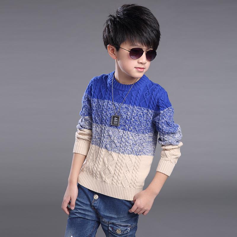 Children Sweater Boy Cardigan Thick Line Color Stripe Pattern Knit Sweater All-match Baby Swe