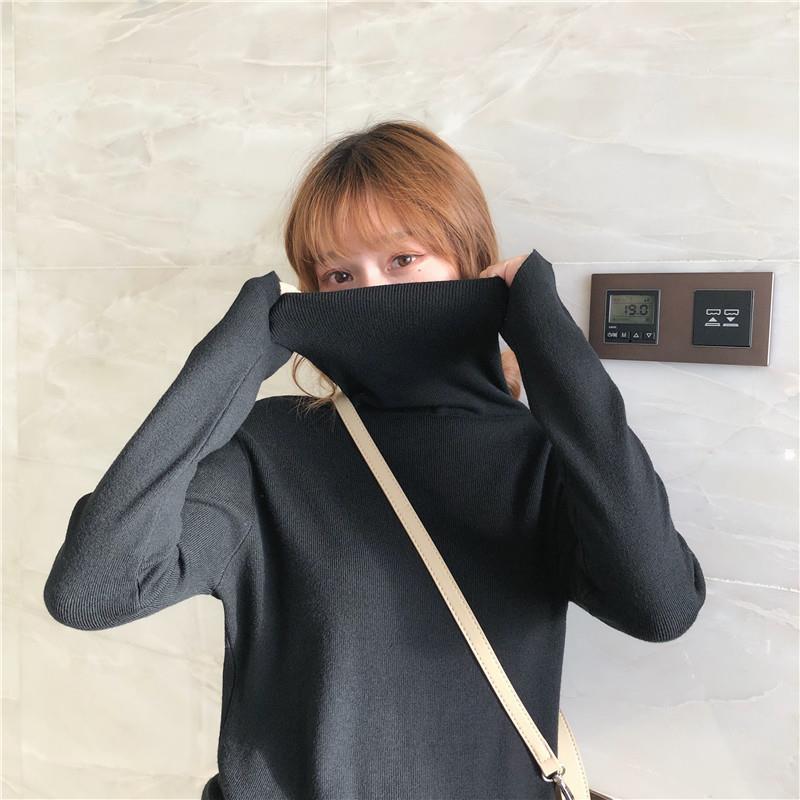 Pofulve Heap Pile Collar Sweater Women's Winter Loose Pull-ups Wild High-neck Sweater Undershirt
