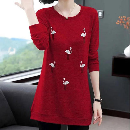Spring and Autumn Large Size Women's Loose Mid-length Long-sleeved T-shirt Mother's Bottoming Shirt
