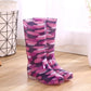 Rain Boots Women Print PVC Waterproof Shoes for Girls Knee-high Slip on Anti Skip Boots Long Tube Boots Fashion Size 36-41