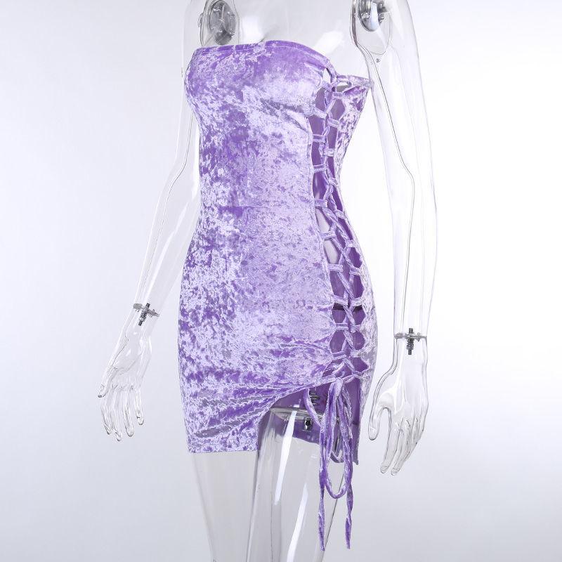 Female Summer Bra Tight Dress Party Club Slim Cut Out Strap Split Buttock Short Dress