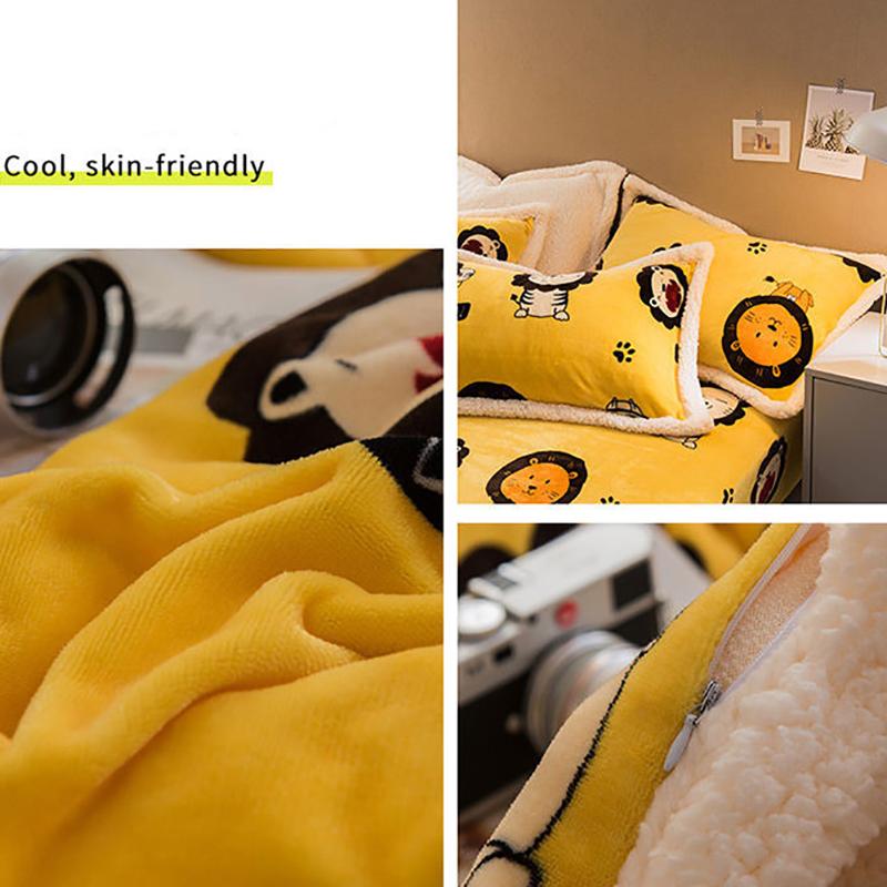 Household Milk Cashmere Lamb Cashmere Four-piece Coral Cashmere Bed Sheet Duvet Cover Winter Super Thick 4kg Double-sided Warm Flannel Bedding