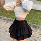 Black Pleated Ruffle Mini Skirt - Gothic High Waist Short Layered Skirt - Goth Clothing - Alt Clothing