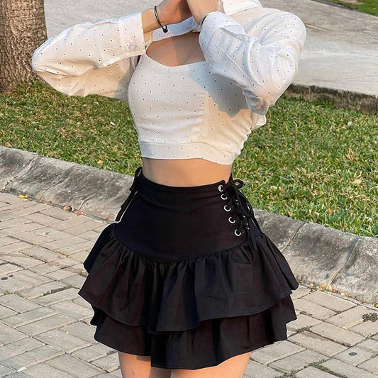 Black Pleated Ruffle Mini Skirt - Gothic High Waist Short Layered Skirt - Goth Clothing - Alt Clothing